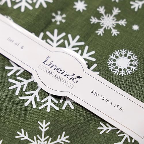 100% Pure Linen Christmas Napkins 15 x 15 Inch Snowflake Pattern - Set of 6 Pack, Green Dinner Cloth Napkin European Flax Natural Fabric Washable for Home and Kitchen - Image 6