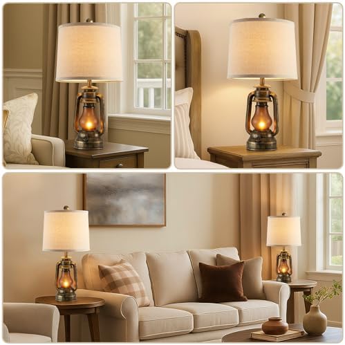 Set of 2 Farmhouse Lantern Table Lamps for Living Room with 2 USB Charging Ports, Rustic Vintage Nightstand Lamps with Nightlight for Bedroom End Table Entryway, 4 Bulb Included - Image 5