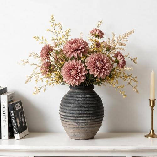 Kokrose Black Ceramic Vase,10 Inch Rustic Pottery Vase for Home Decor - Image 7