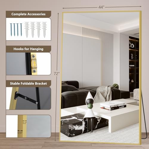 Mirrorons 72"x44" Gold Full Length Mirror, Large Floor Mirror with Stand - Image 4