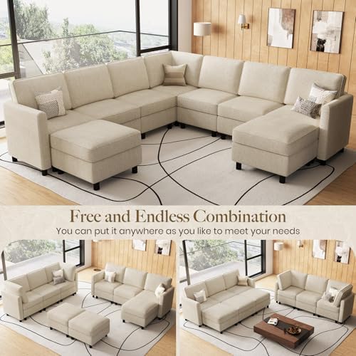 Belffin 107.1" 9 Seats Modular Sectional Sofa U Shaped Couch Big Corner Washable Sectional Couches for Living Room Comfy Couches with Storage Seat Couch Sofas with Chaise,Beige - Image 4