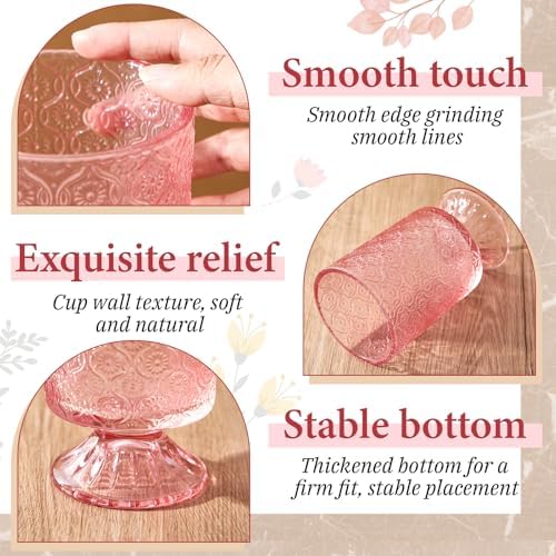6 Pcs (H:7" W:4") Embossed Flower Vase Pedestal Glass Vase, Pink - Image 4