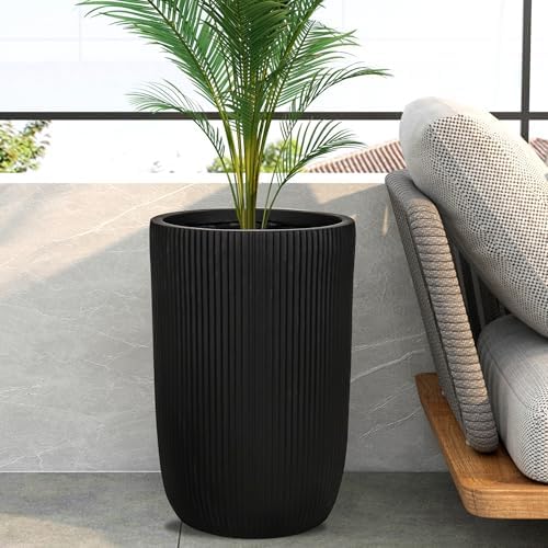 Oakrain 18" Tall Indoor Planter, Black Large Modern Decorative Pot - Image 3