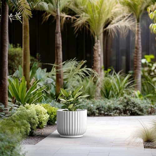 Kante Small Round Pedestal White Concrete Planter 9.8" Dia, Outdoor - Image 5