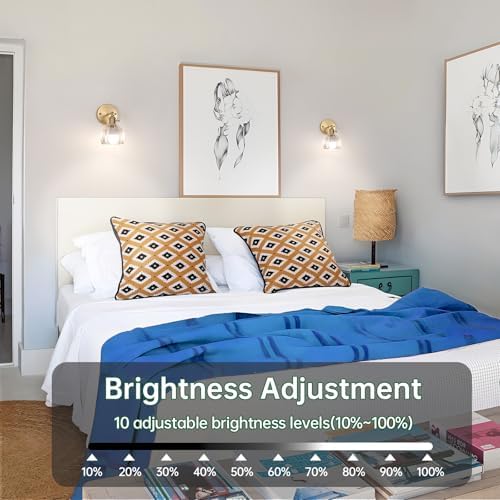 Shenmoyl Vintage Battery Operated Wall Sconce with Clear Tulip Glass Lampshade 5000 mAh Rechargeable Battery Powered Wall Light with Remote Control for Bedside Bedroom Doorway, Set of 2 - Image 6