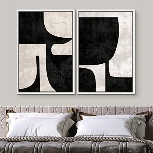SIGNWIN Framed Canvas Print Wall Art Set Mid-Century Black Polygon Variety Abstract Shapes Illustrations Modern Art Decorative Contemporary for Living Room, Bedroom, Office - 16"" x24 x2 White - Image 3