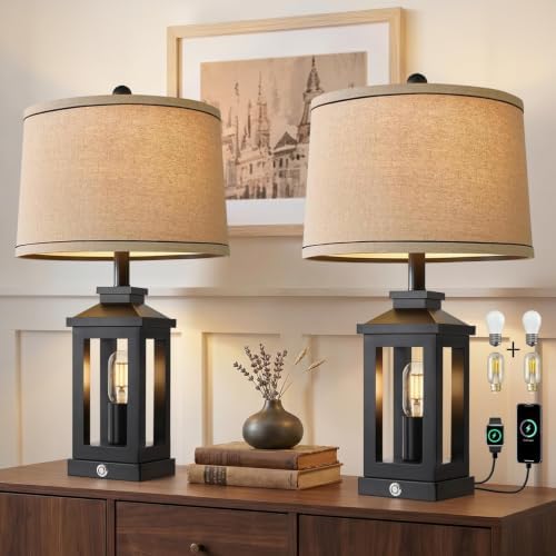 23.75" Retro Farmhouse Black Table Lamp for Living Room Bedroom Nightstand by G-SAFAVA