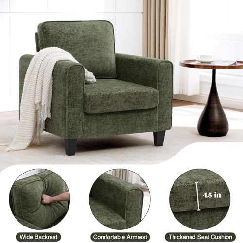 Accent Chairs Set of 2 for Living Room, Mid Century Modern Upholstered Living Room Chair, Chenille Reading Armchair for Apartment, Waiting Room, Office, Green - Image 4