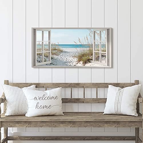 the stream design Beach Window Wall Art Canvas, Coastal Bedroom 40"x20" - Image 3