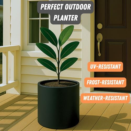 Fox & Fern Large Planter for Indoor or Outdoor, Black Matte, 12 Inch - Image 5