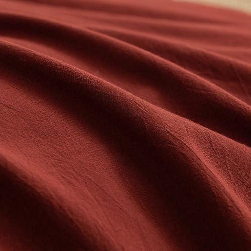 BESTOUCH Cotton Solid Duvet Cover Set Fired Brick Red Oversized Queen - Image 6