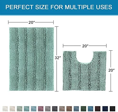 H.VERSAILTEX Bathroom Rugs Bath Rug Set 2 Piece Bathroom Contour Rug Toilet Mat Sets Non Slip Contour Bath Rug Ultra Thick Water Absorbent Striped Bath Mats(20" x 32" Plus 20" x 20" U, Eggshell Blue) - Image 2