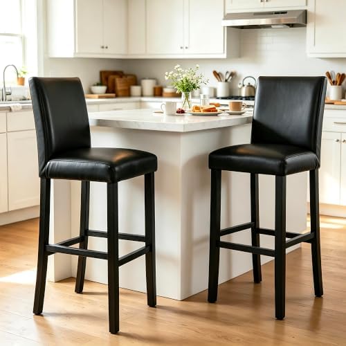 LSSPAID Bar Stools Set of 2, Black PU Leather 29 Inch Barstools by LSSPAID