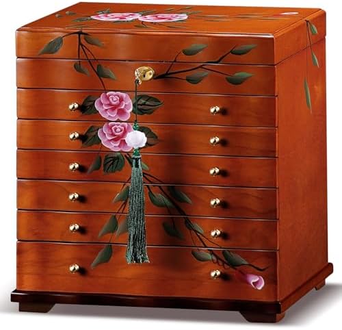 Hand-Painted Large Wood Jewelry Box,9-Layer Lockable Cabinet for Women by WelcometotheXloverise