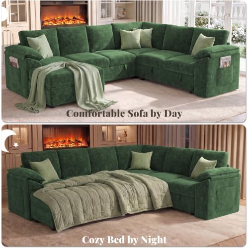 108 In L Shaped Modular Sectional Sofa Couch for Living Room, Green - Image 4