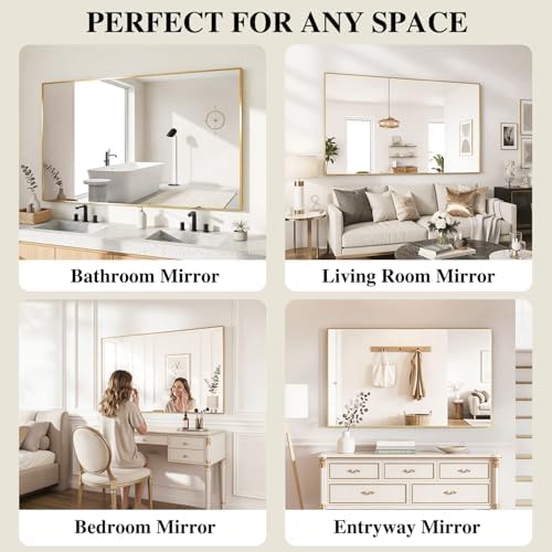 Koonmi Gold Mirrors for Wall, 30x55 Inch Bathroom Mirror, Rectangular Wall Mirror for Living Room Bedroom Bathroom, Hangs Horizontally or Vertically - Image 7
