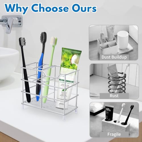 Toothbrush Holders for Bathrooms 304 Stainless Steel Quick Drying Silver - Image 2