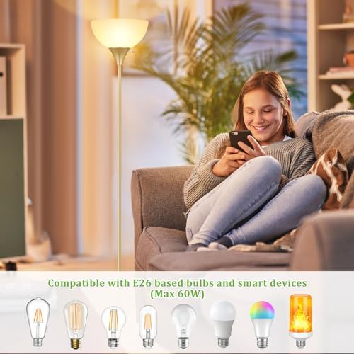 Coucrek Floor Lamp, LED Standing Lamps with White Plastic Shade, Corner Floor Lights for Living Room Bedroom, Rotary Switch, Bulb not Included, Gold - Image 3