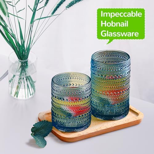 Vintage Hobnail Drinking Glasses Set of 12-14 oz Old Fashioned Glass Cups & 11 oz Cocktail Glasses, Aesthetic Kitchen Bar Tumbler Glassware Gifts Sets, Blue (12Pcs Blue XL) - Image 7
