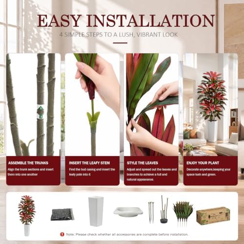 Artificial Red Dracaena Tree 7FT, Large Fake Plants Indoor - Image 6