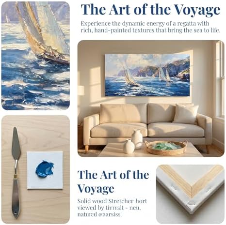 Anolyfi Nautical Coastal Canvas Wall Art for Living Room 40"x20" - Image 3