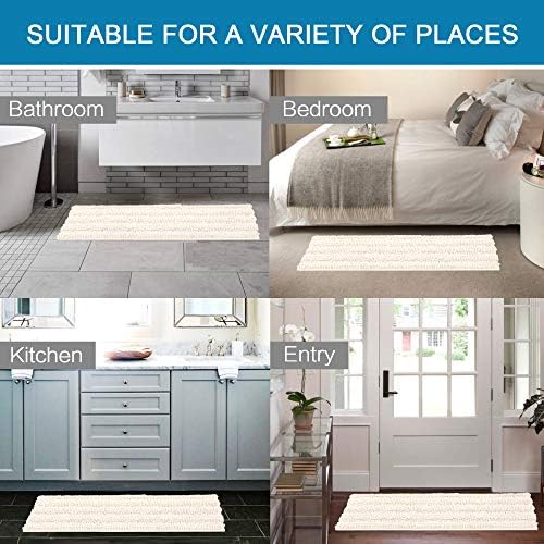 H.VERSAILTEX Bathroom Rugs Bath Rug Set 2 Piece Bathroom Contour Rug Toilet Mat Sets Non Slip Contour Bath Rug Ultra Thick Water Absorbent Striped Bath Mats Washable(47" x 17" Plus 20" x 20" U, Ivory) - Image 6
