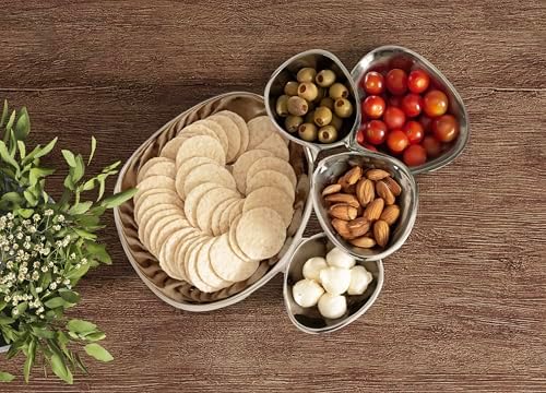 Kate and Laurel Cluso Modern Metal Tabletop Footed Cluster Tray, 14 x 10, Shiny Silver, Sculptural Cast Aluminum Food-Safe Tray for Kitchen or Entryway Decor - Image 3