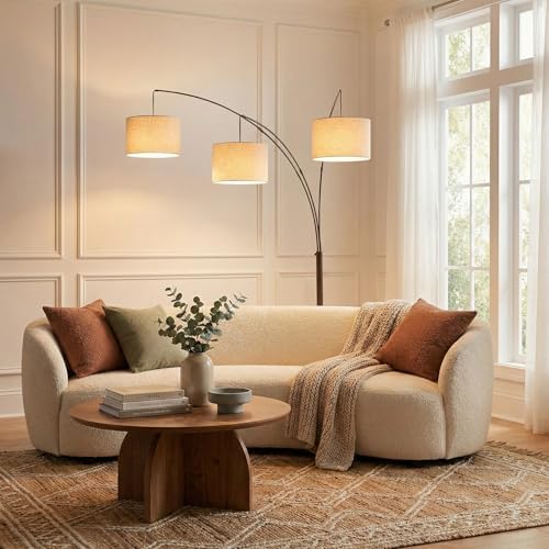 Brightech Trilage Arc Floor Lamp - Large Standing Lamp with 3 Fabric Shades & LED Bulbs for Living Room Over the Sofa, Reading, Multi-Head Traditional Tree Floor Lamp for Bedroom - Oil Rubbed Bronze - Image 4