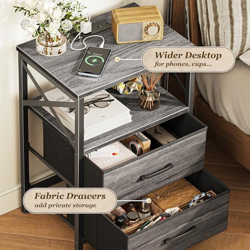 Huuger Nightstand Set of 2 with Charging Station, USB-C Port, End Tables - Image 5