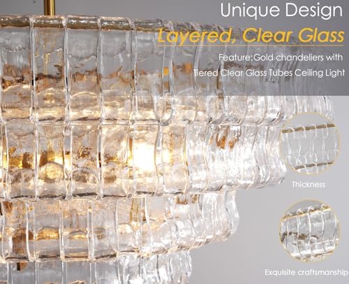 YIOSI Clear Glass 36 inch Round Chandelier for Dining Room, Modern Drum Pendant Light Fixture with Crystal Glass, Gold Large Ceiling Light Perfect for Living Room, Bedroom - Image 4