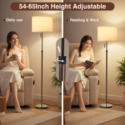 Ambimall Height Adjustable Modern Floor Lamp, Brown & Black - Image 2
