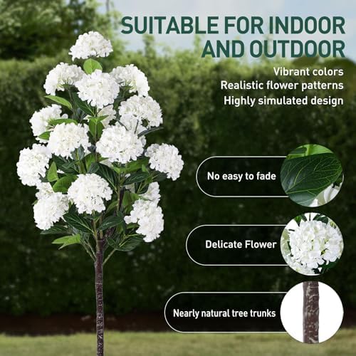 YEPDIN Set of 2 Artificial Hydrangea Tree 6ft- Large Faux Hydrangea Plants Indoor Outdoor，Fake Flower Trees with White Tall Planter for Home Garden,Front Decor - Image 3