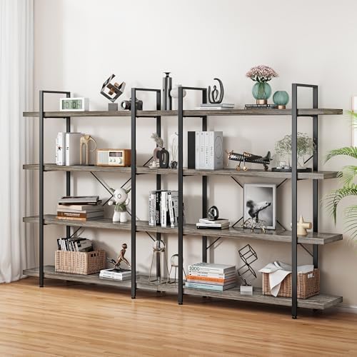 OtterOasis 2PCS Heavy Duty 4 Tier Industrial Bookcase for Home Office, Grey by OtterOasis