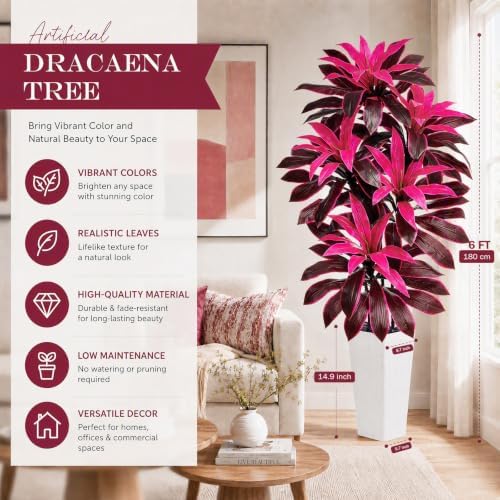 Artificial Purple Dracaena Tree 6FT, Tall Fake Plants Indoor - Image 2
