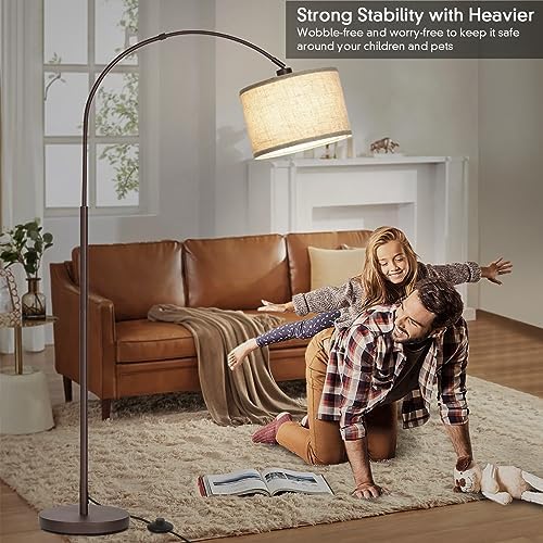 Seaside village Floor Lamp for Living Room, Arc Lamp with Adjustable Head, Modern Tall Lamp with On/Off Pedal Switch, Over Couch Standing Hanging Light for Reading, Bedroom, Office (Brown) - Image 6
