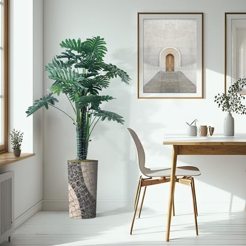 Artificial Tree in Geometric Pattern Planter, Fake Philodendron Tree Silk Tree for Indoor and Outdoor Home Decoration - 70" Overall Tall (Plant Pot Plus Tree) - Image 6