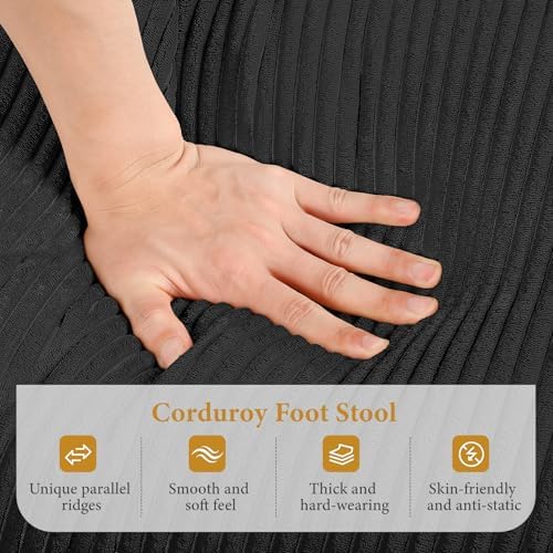 Vesgantti Large Ottoman for Modular Sofa, 29.5" Corduroy Ottoman with Spring Cushion, Rectangle Foot Rest for Couch, Entrance Footstool with Wood Legs, Footstool for Living Room, Bedroom, Black - Image 3
