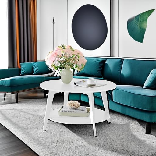 VASAGLE Round Coffee Table, 2-Tier Center Table with Storage, Tapered Legs - Image 6