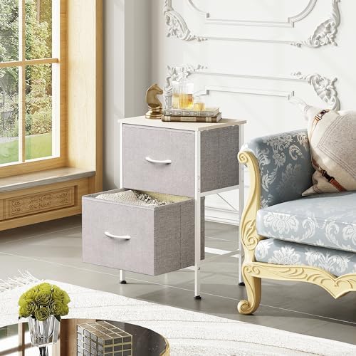 WLIVE Nightstand, Nightstand with 2 Drawers, Bedside Furniture, Night Stand, Small Dresser for Bedroom, College Dorm, End Table with Fabric Bins, Dormitory, Light Grey - Image 4