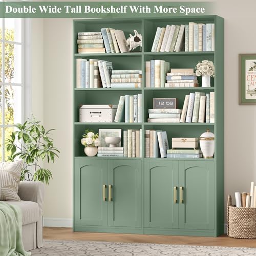 FACBOTALL Bookshelf and Bookcase with Doors, Double Wide Large Bookshelves - Image 5