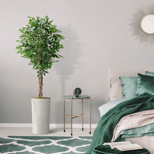 Artificial Tree in Modern Swirl Pattern Planter, Fake Ficus Silk Tree for Indoor and Outdoor Home Decoration - 75" Overall Tall (Plant Pot Plus Tree) - Image 5