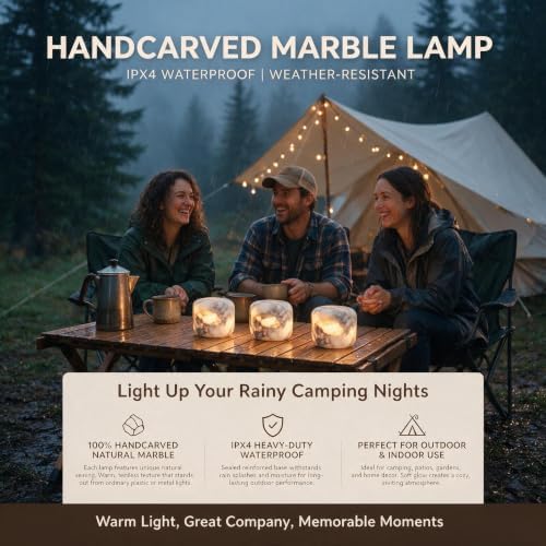 Natural Marble Touch Lamp, Rechargeable Cordless Bedside Lamp, Up to 10H Runtime, 3 Way Dimmable Night Light with USB-C Cable, IPX4 Water Resistant Warm LED Lamp for Bedroom Desk Camping Decor - Image 3