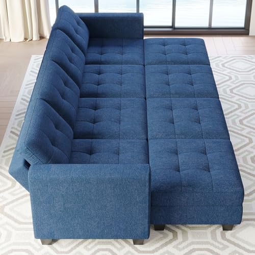 Belffin Storage Modular Sleeper Sofa Sectional Couch with Wide Chaises Convertible Sectional Sofa Bed Modular Sleeper Couch Bed Blue - Image 5