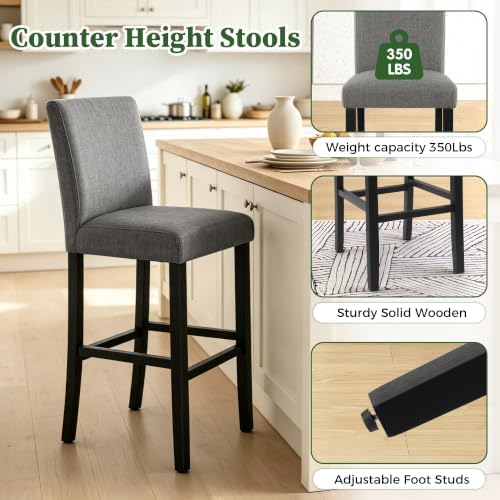LSSPAID Bar Stools Set of 2, Grey Fabric Upholstered Barstools - Image 3