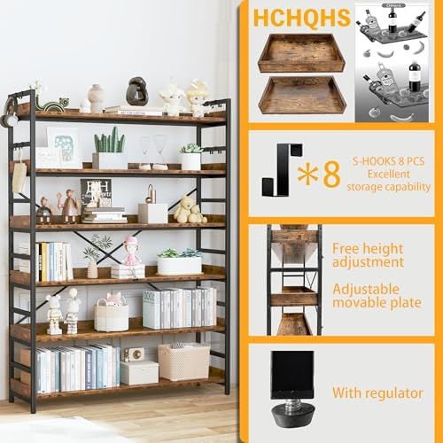 HCHQHS 6 Tier Bookshelf, Adjustable Industrial Bookcase, Vertical Tall Book Shelf, Wood and Black Metal Open Bookshelves for Home Office, Living Room, Bedroom - Image 5