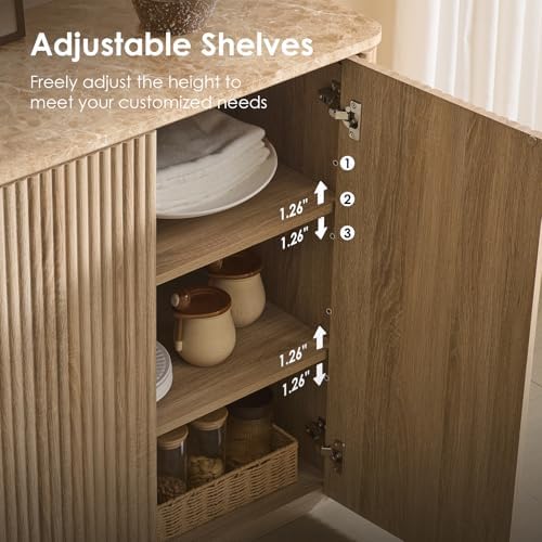 34" Fluted Sideboard Cabinet with Storage, Modern Buffet Cabinet, Oak - Image 5
