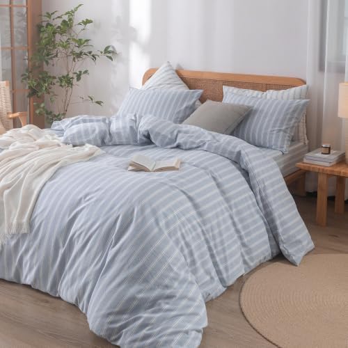 BESTOUCH Striped Cotton Duvet Cover Set Linen Feel Oversized Queen - Image 6