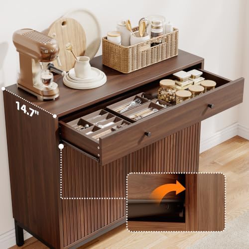 Mericonia Sideboard Buffet Cabinet Storage, Modern Wood Console Fluted Credenza - Image 3