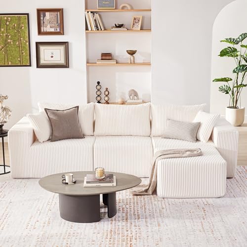 Weture 107.4" Modular Bnoeless Couch, Convertible Sectional Couch, Beige - Image 2