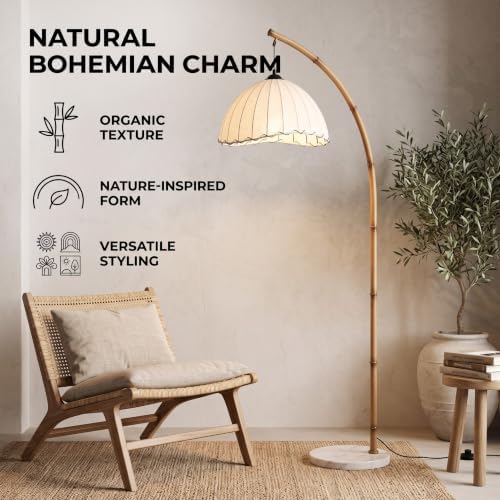 Bamboo-Inspired Arc Floor Lamp, 3 Color Temperatures, Marble Base - Image 2